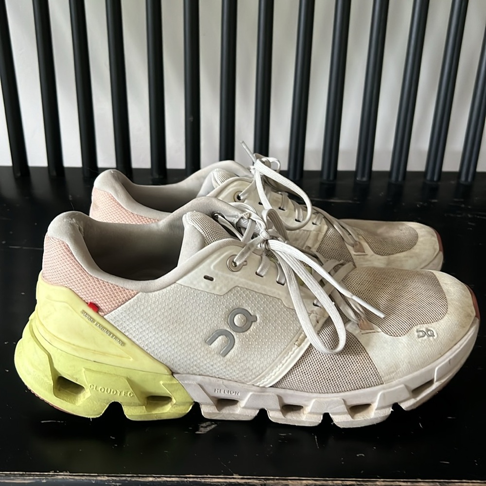 On Cloud Women's Athletic Shoes - White, Pink, Green - Picture 2 of 7